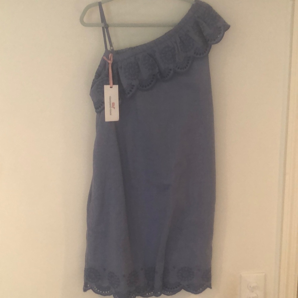 Denim blue Vineyard Vines one shoulder dress